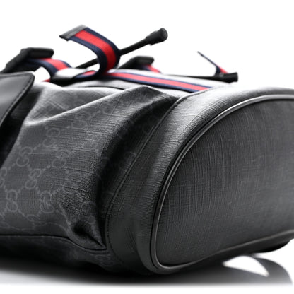 Gucci Soft GG Supreme Monogram Calfskin Web Double Buckle Backpack Black 9 of 14