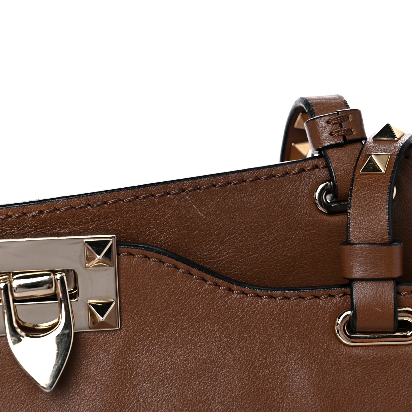 Vitello Medium Rockstud Tote Dark Noisette