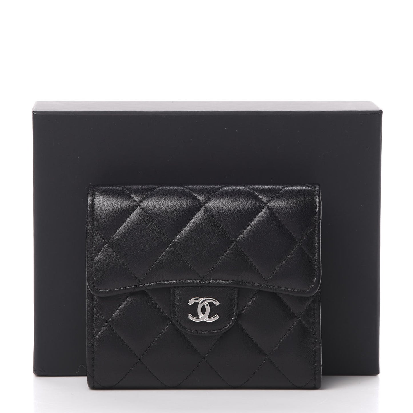 Lambskin Quilted Compact Flap Wallet Black