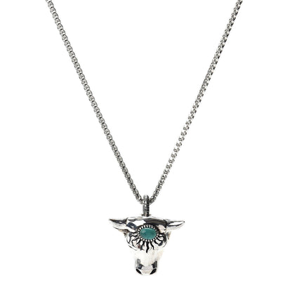 Gucci Sterling Silver Glass Anger Forest Bull Head Necklace Green 1 of 4