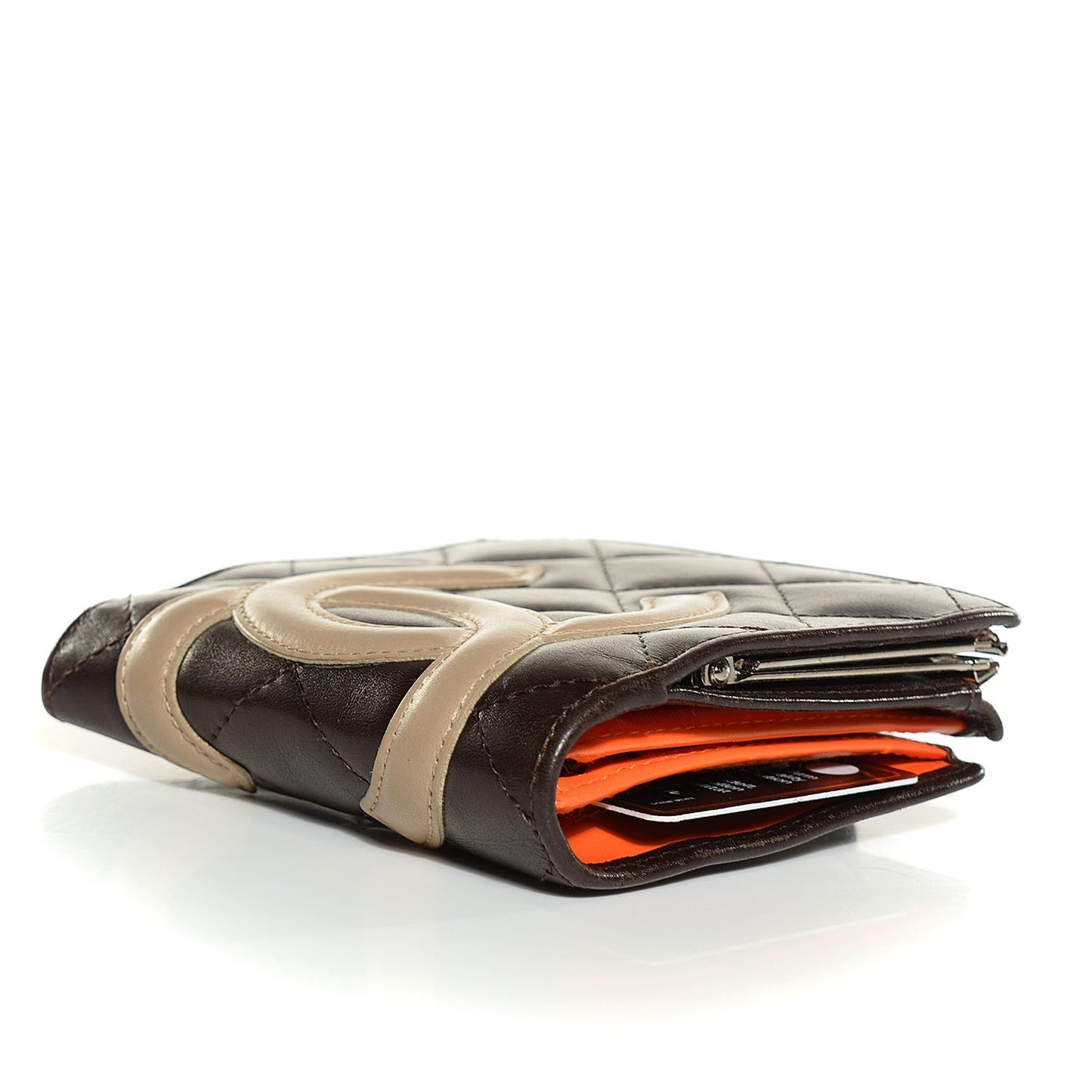 Calfskin Quilted Cambon Bi-fold Wallet Brown