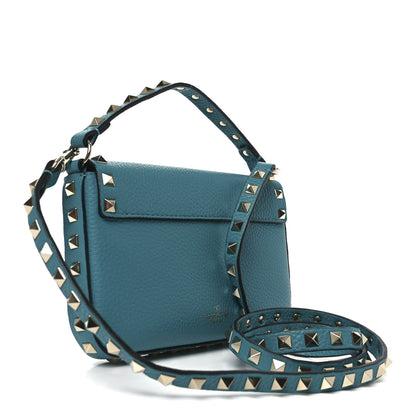 Valentino Garavani Grainy Calfskin Rockstud Crossbody Pouch Ultra Marine Green 3 of 9