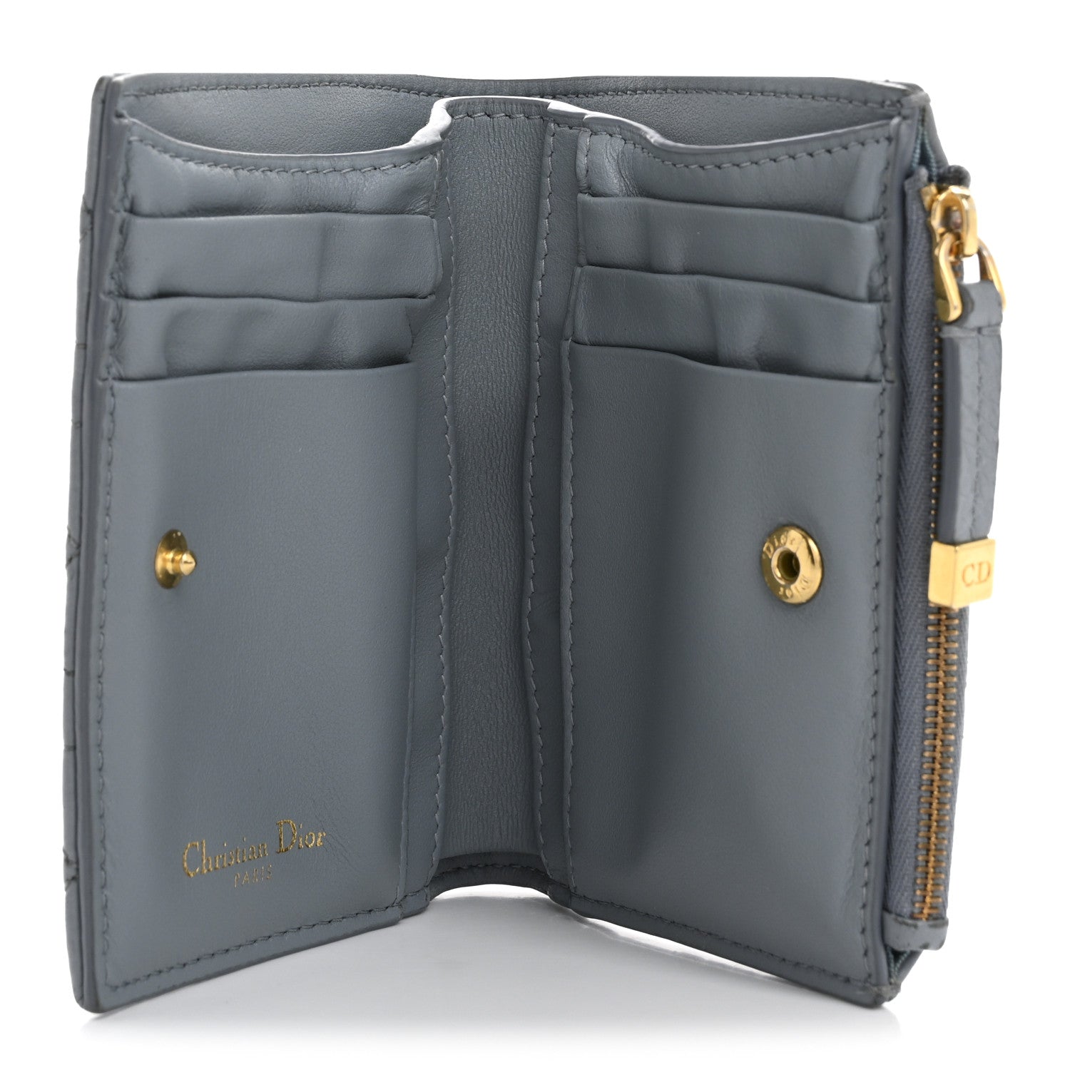 Christian Dior Grained Calfskin Supple Cannage Caro Dahlia Wallet Cloud Blue 5 of 13