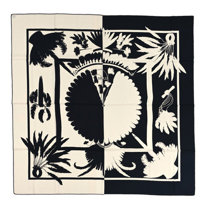 Hermes Cashmere Silk Brazil Tattoo Shawl 140 Bleu Black White 1 of 4