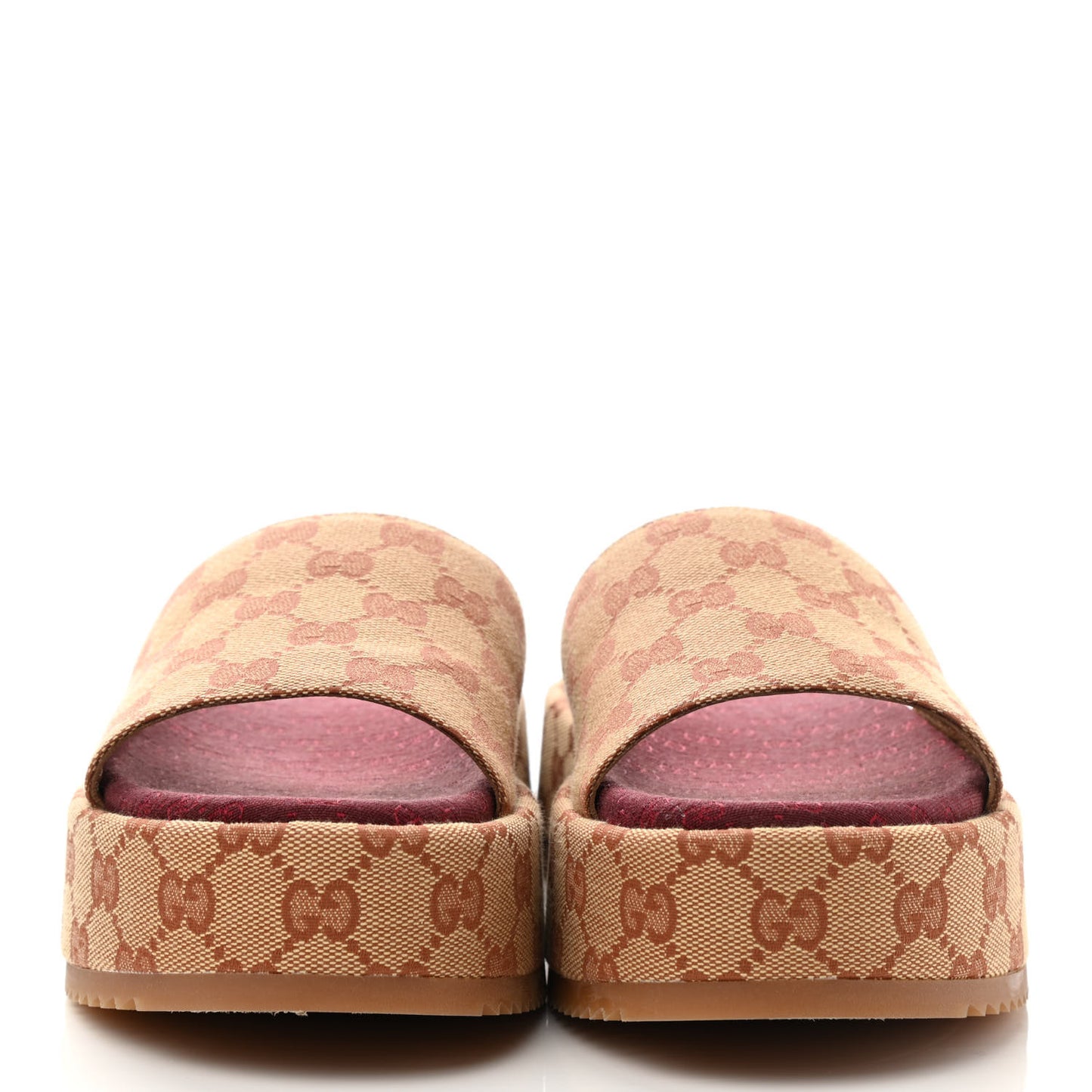 Canvas GG Monogram Angelina Platform Slide Sandals 38 Beige Ruggine