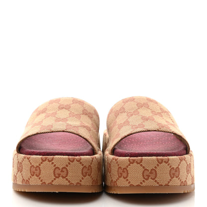 Gucci Canvas GG Monogram Angelina Platform Slide Sandals 38 Beige Ruggine 2 of 9