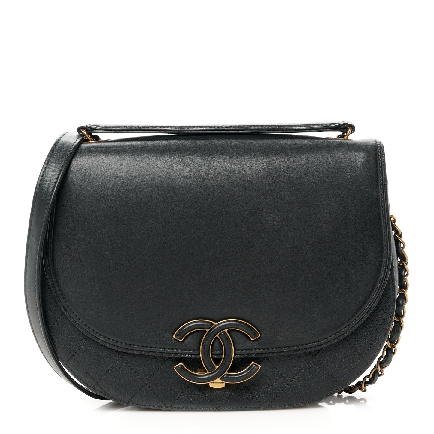 Shiny Calfskin Goatskin Quilted Medium Coco Curve Messenger Flap Black