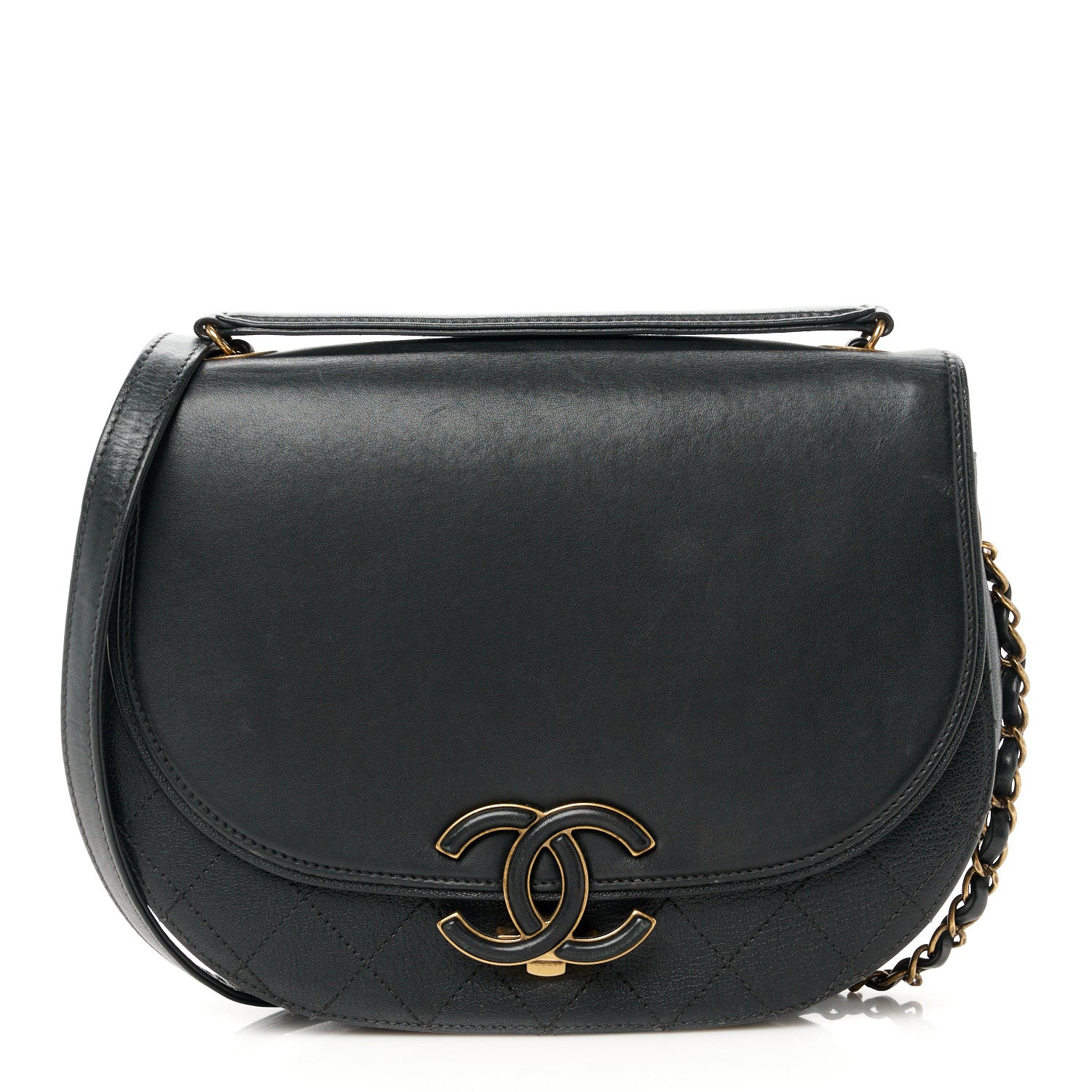 Chanel Shiny Calfskin Goatskin Quilted Medium Coco Curve Messenger Flap Black 1 of 12