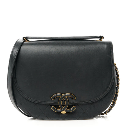Chanel Shiny Calfskin Goatskin Quilted Medium Coco Curve Messenger Flap Black 1 of 12