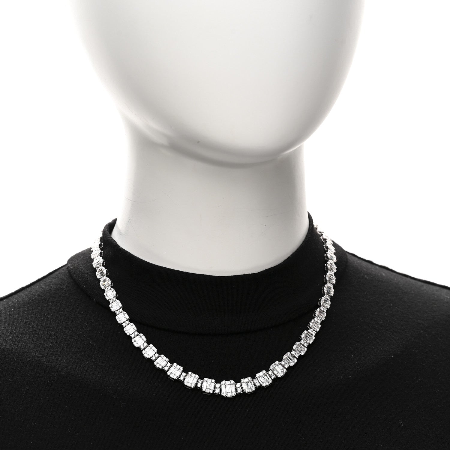 Parker & West by FASHIONPHILE 18K White Gold Diamond 13.56ctw Baguette Round Cut Graduated Necklace 2 of 5