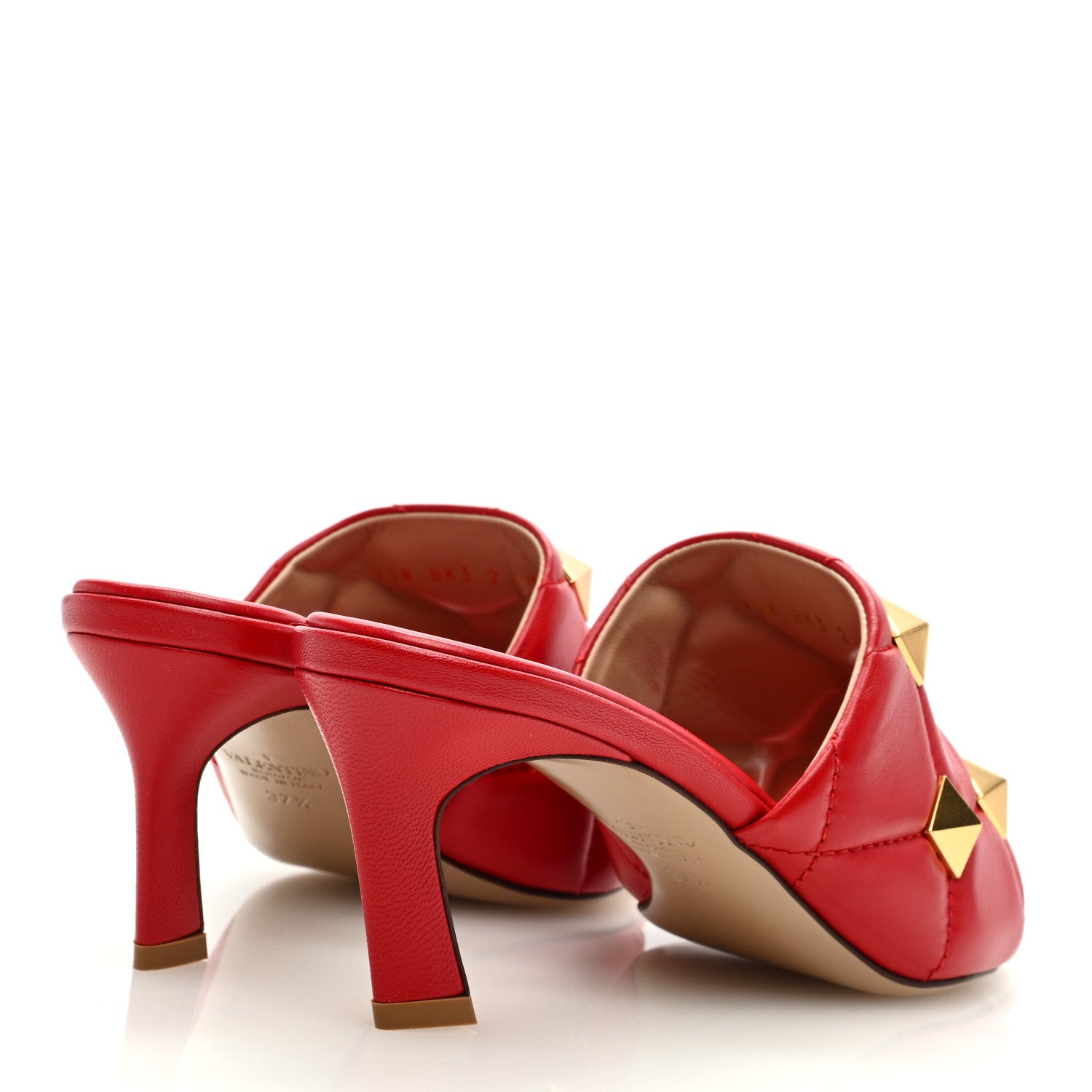 Valentino Garavani Nappa Quilted Roman Stud 65mm Slide Sandals 37.5 Red 4 of 7