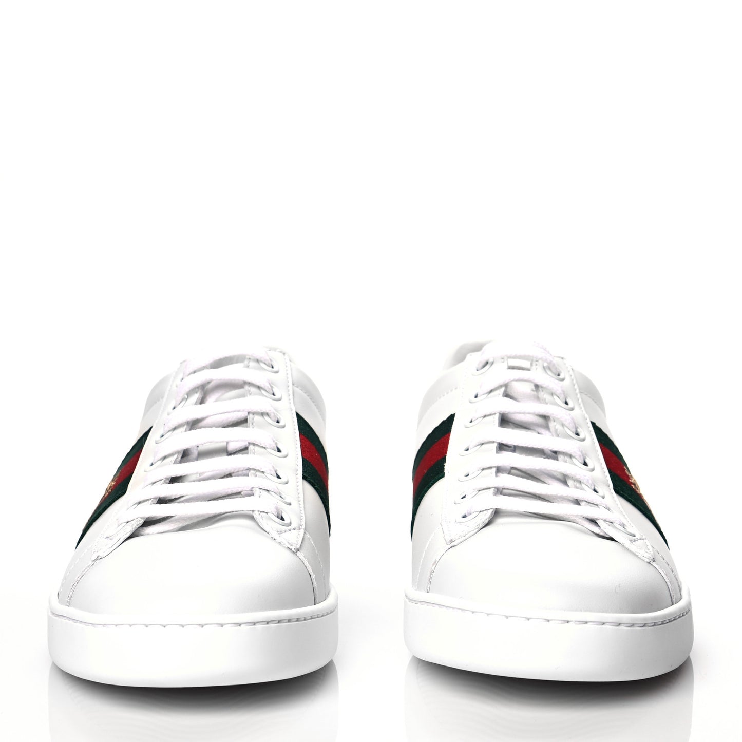 Calfskin Ayers Bee Embroidered Womens Ace Sneakers 37.5 White Green