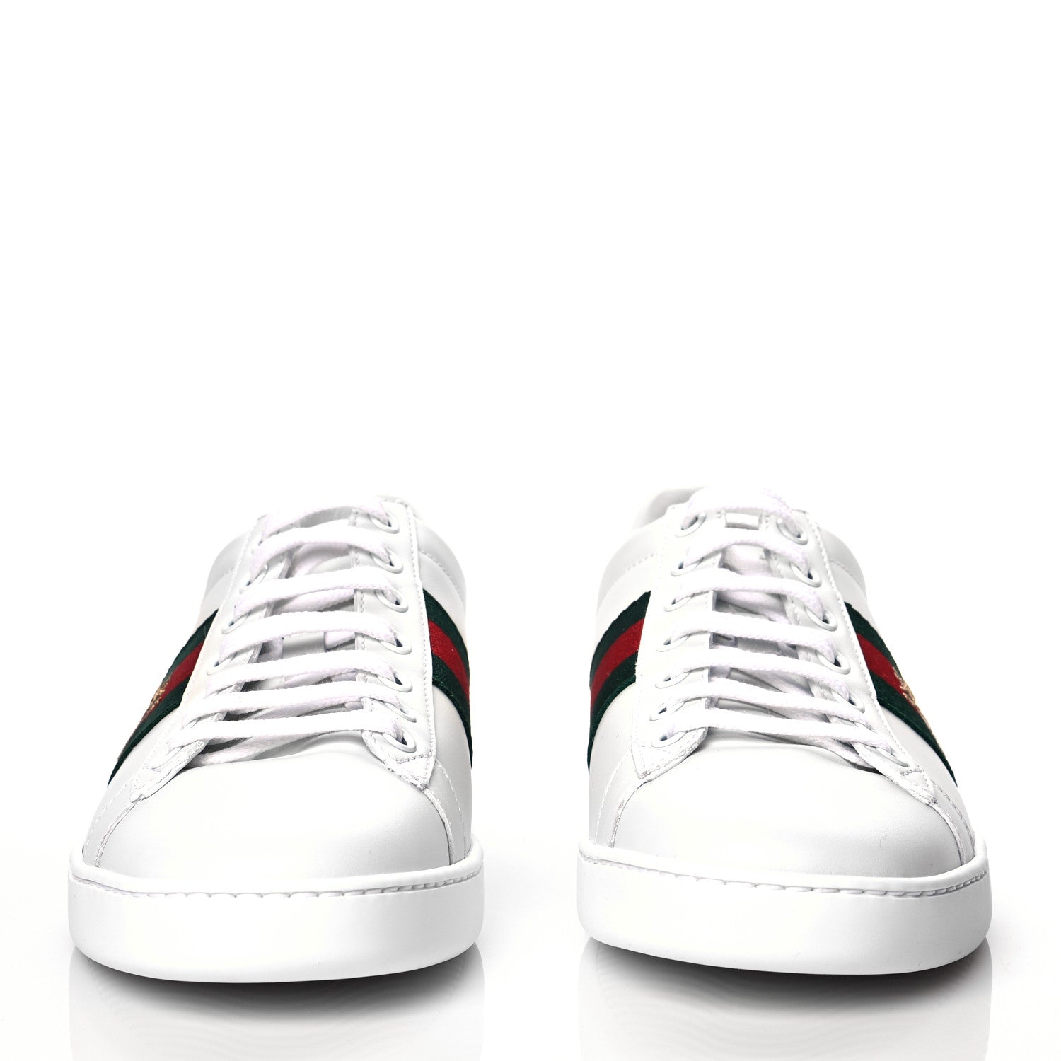 Gucci Calfskin Ayers Bee Embroidered Womens Ace Sneakers 37.5 White Green 2 of 9