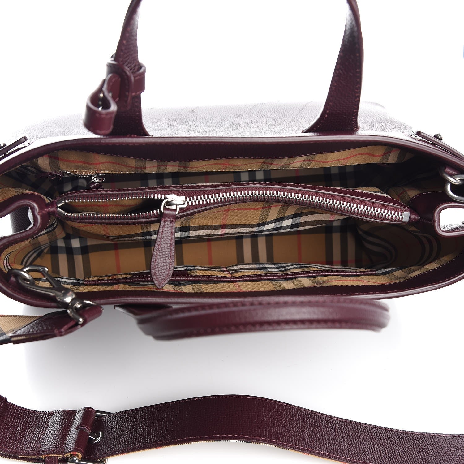 Burberry Derby Calfskin House Check Medium Banner Tote Burgundy 6 of 8