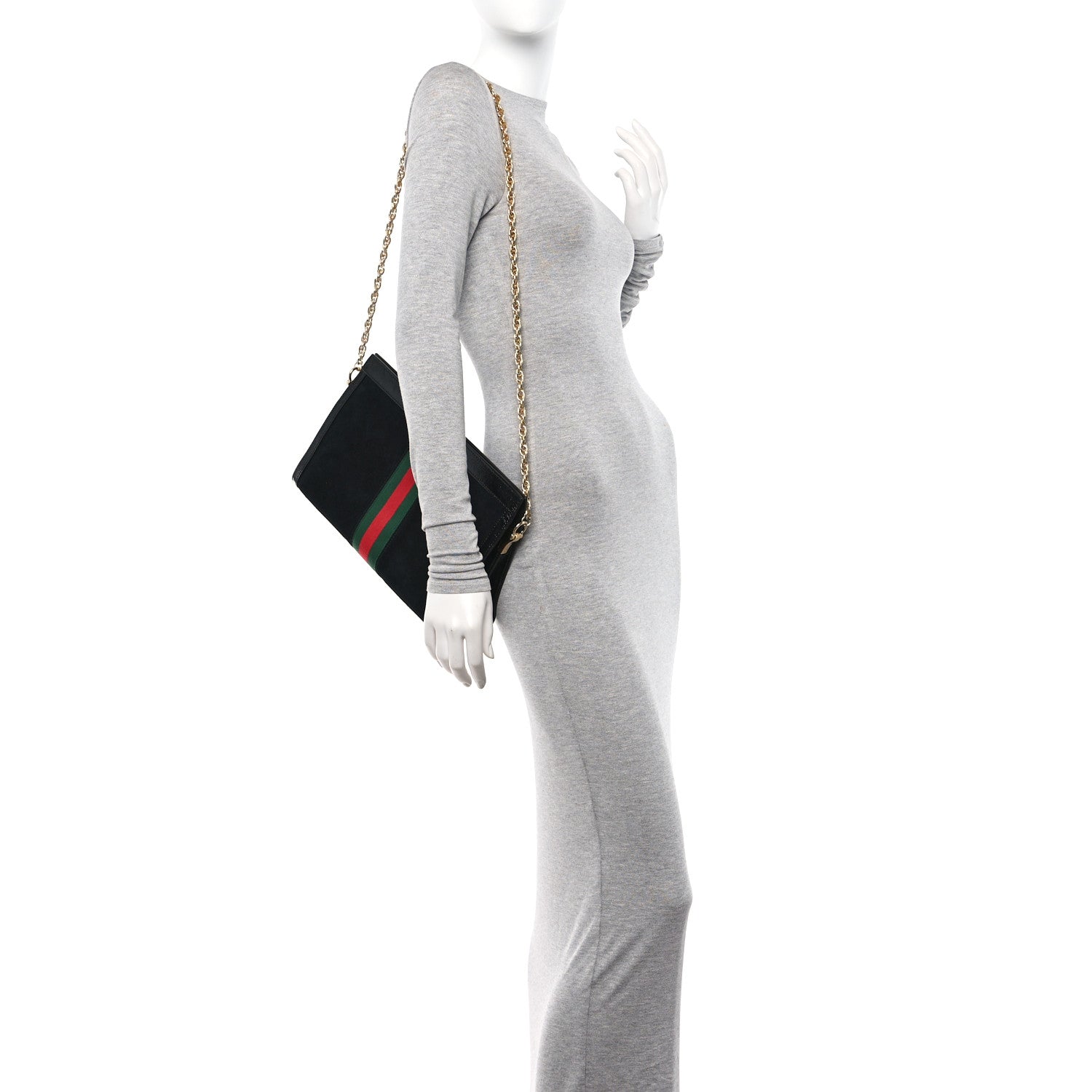 Gucci Suede Patent GG Web Medium Ophidia Chain Shoulder Bag Black 2 of 11