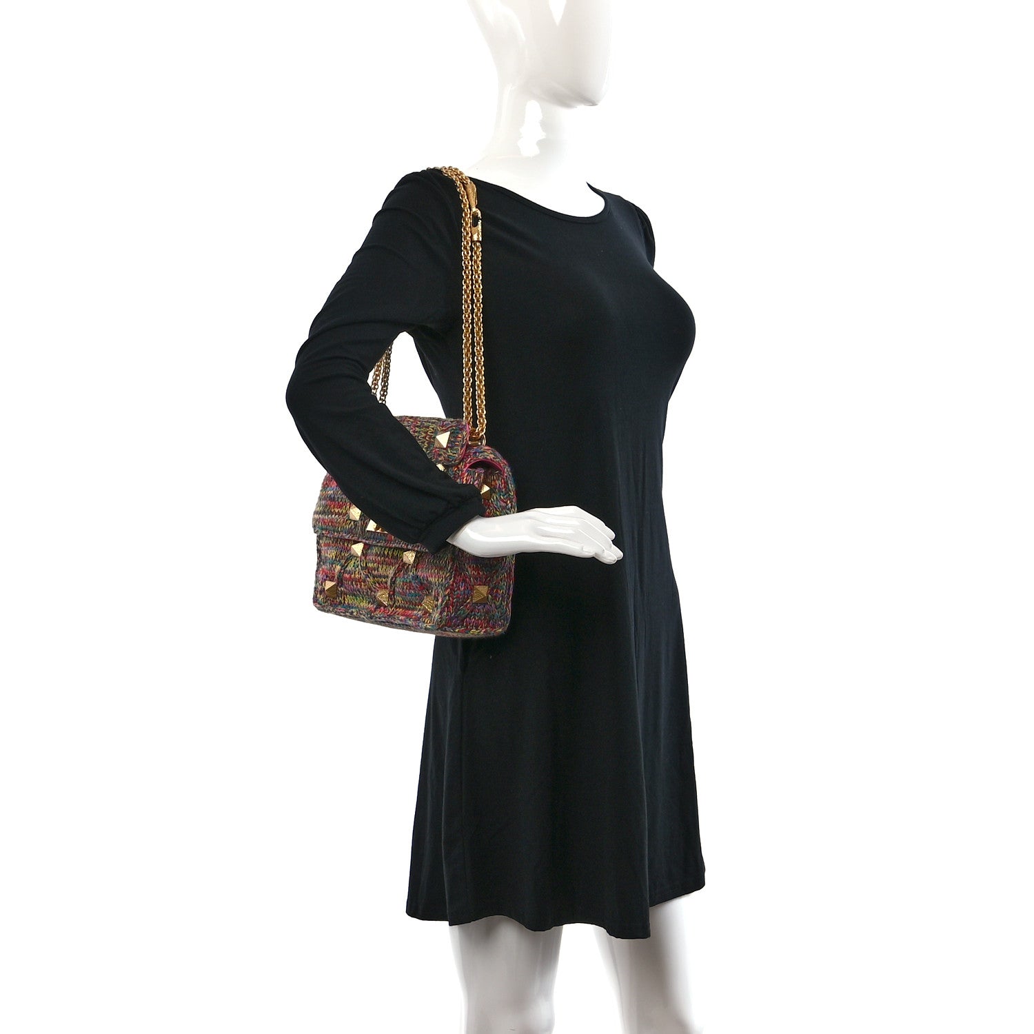 Valentino Garavani Wool Woven Large Roman Stud Shoulder Bag Multicolor Feminine Pink 2 of 8