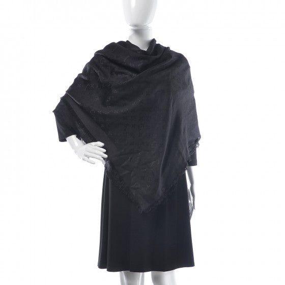 Silk Wool Monogram Shawl Black