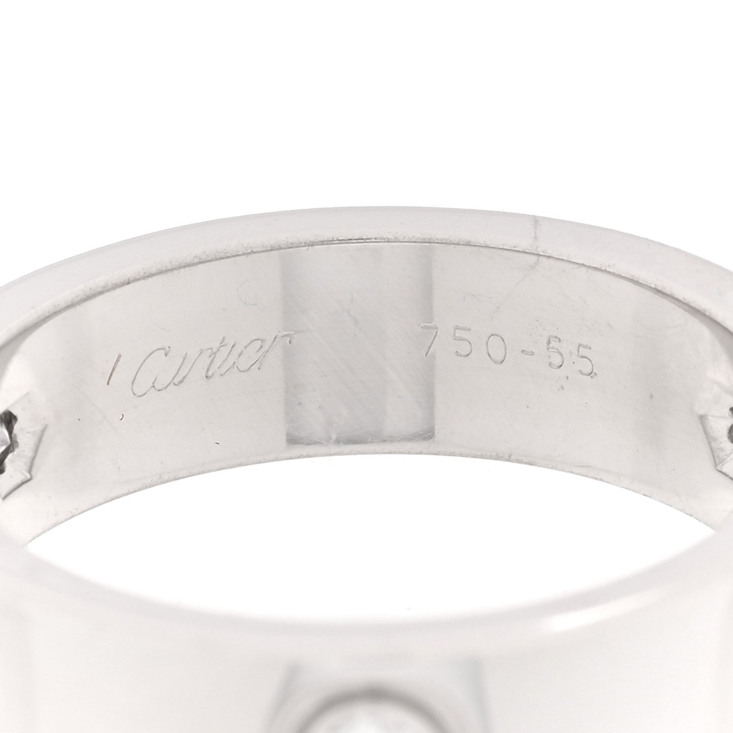 18K White Gold 3 Diamond 5.5mm LOVE Ring 55 7.25