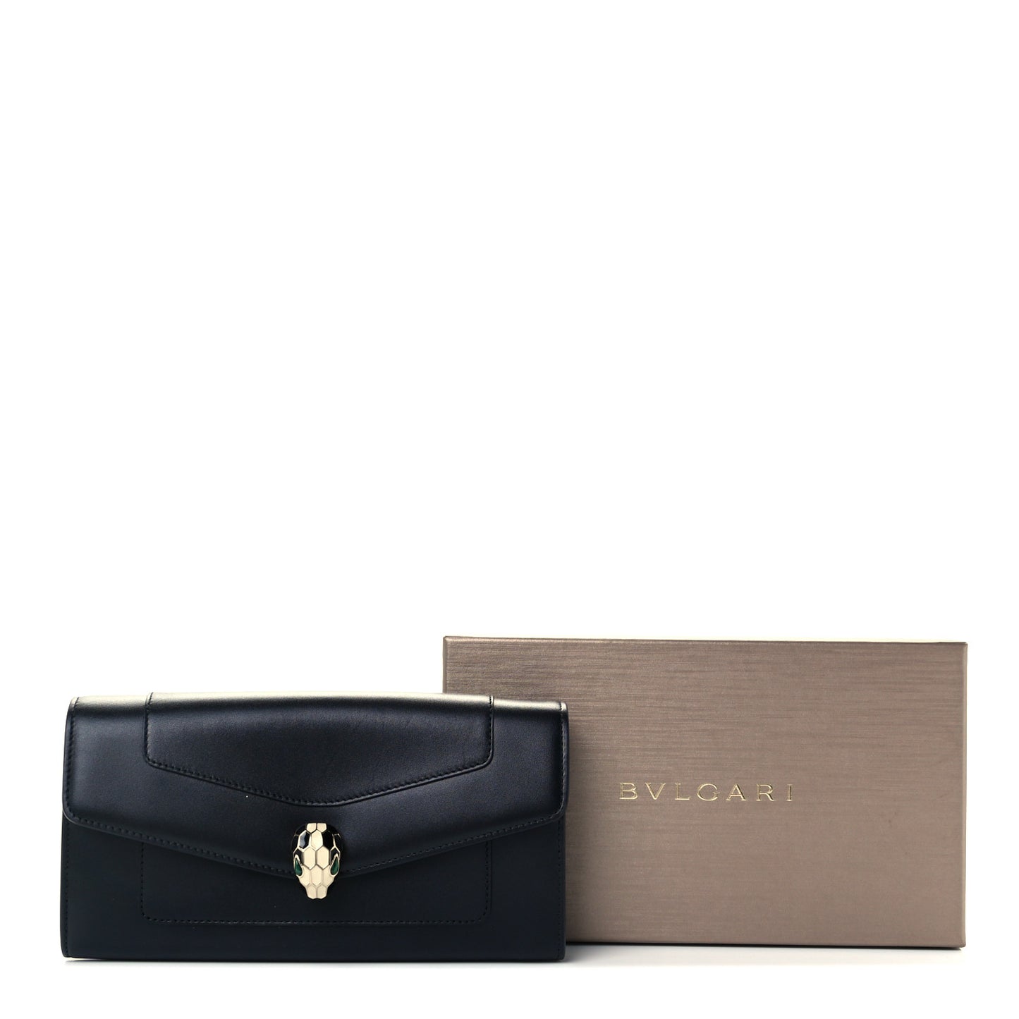 Calfskin Serpenti Forever Chain Wallet Black