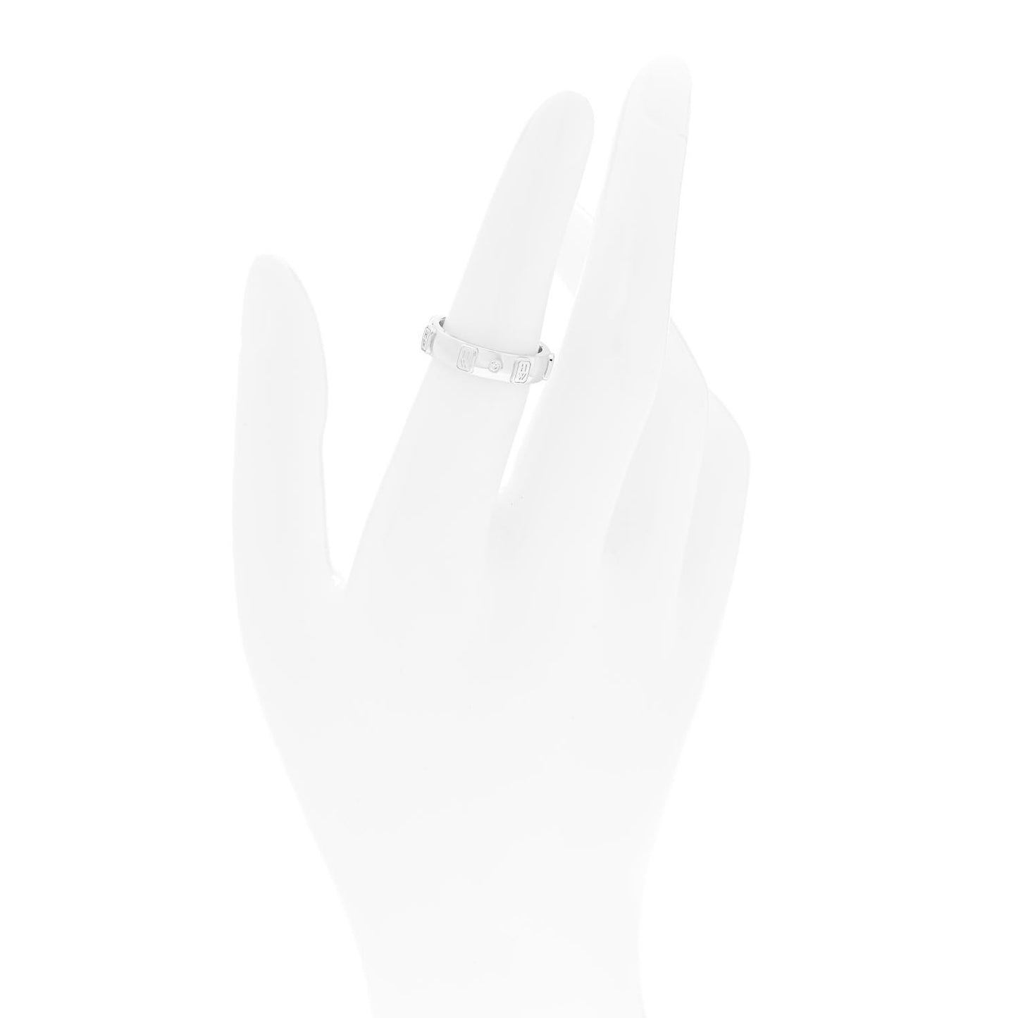 18K White Gold Diamond HW Logo Band Ring 50 5.5