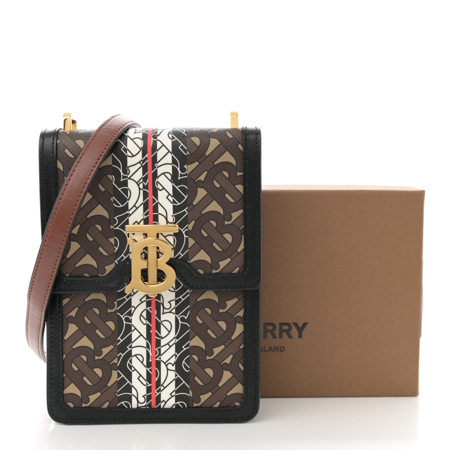 E-Canvas Monogram Stripe Robin Bag Bridle Brown