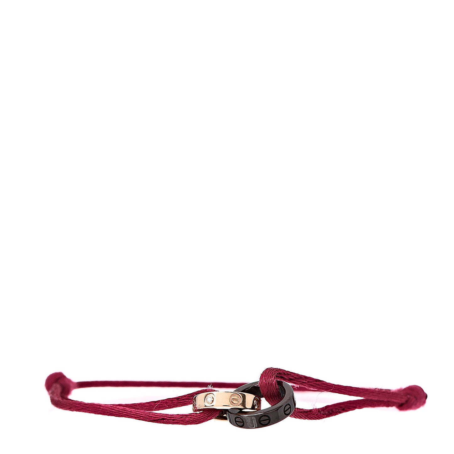 18K Pink Gold Ceramic 4 Diamond LOVE Cord Bracelet Magenta
