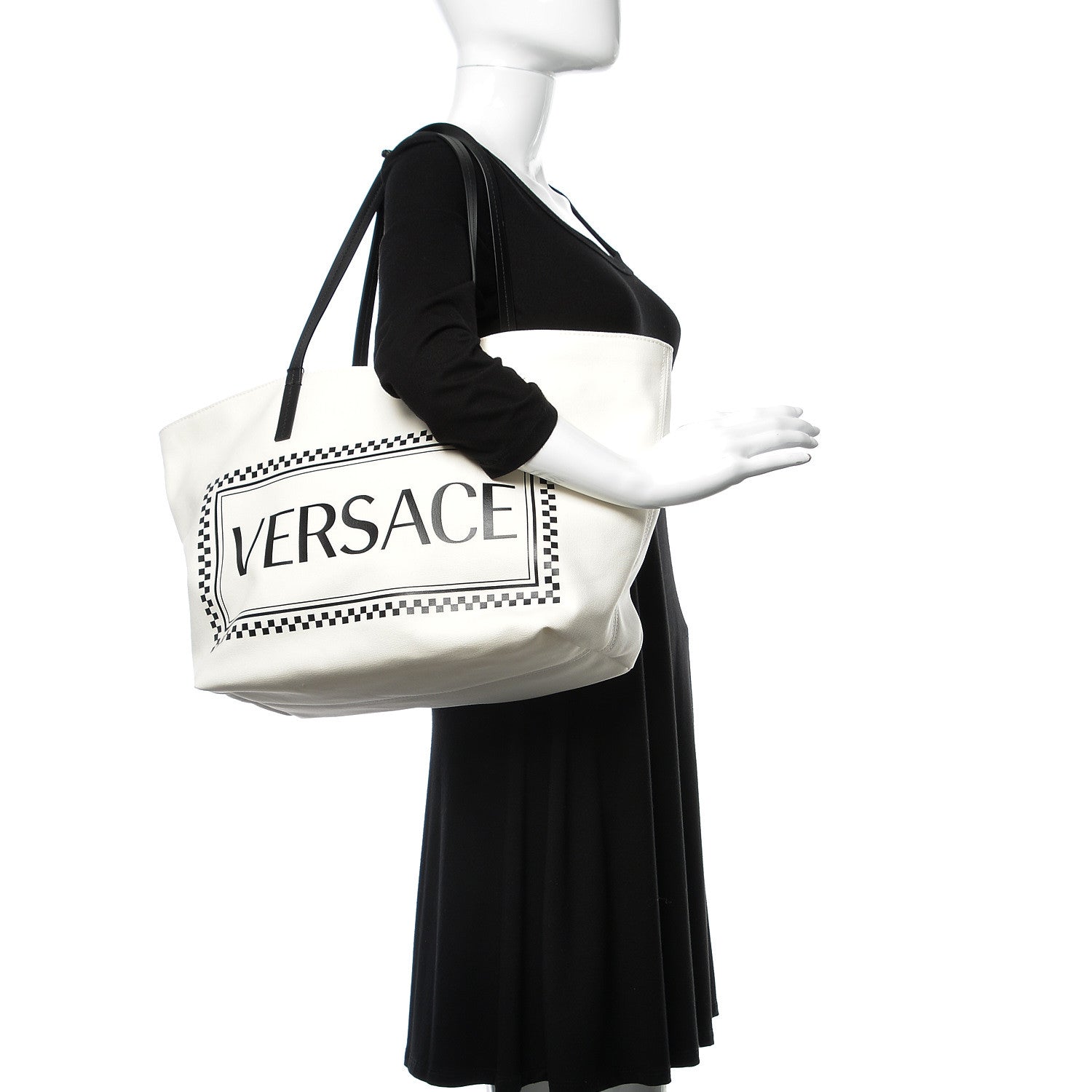 Versace Canvas Logo Tote Black White 2 of 8