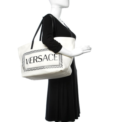 Versace Canvas Logo Tote Black White 2 of 8