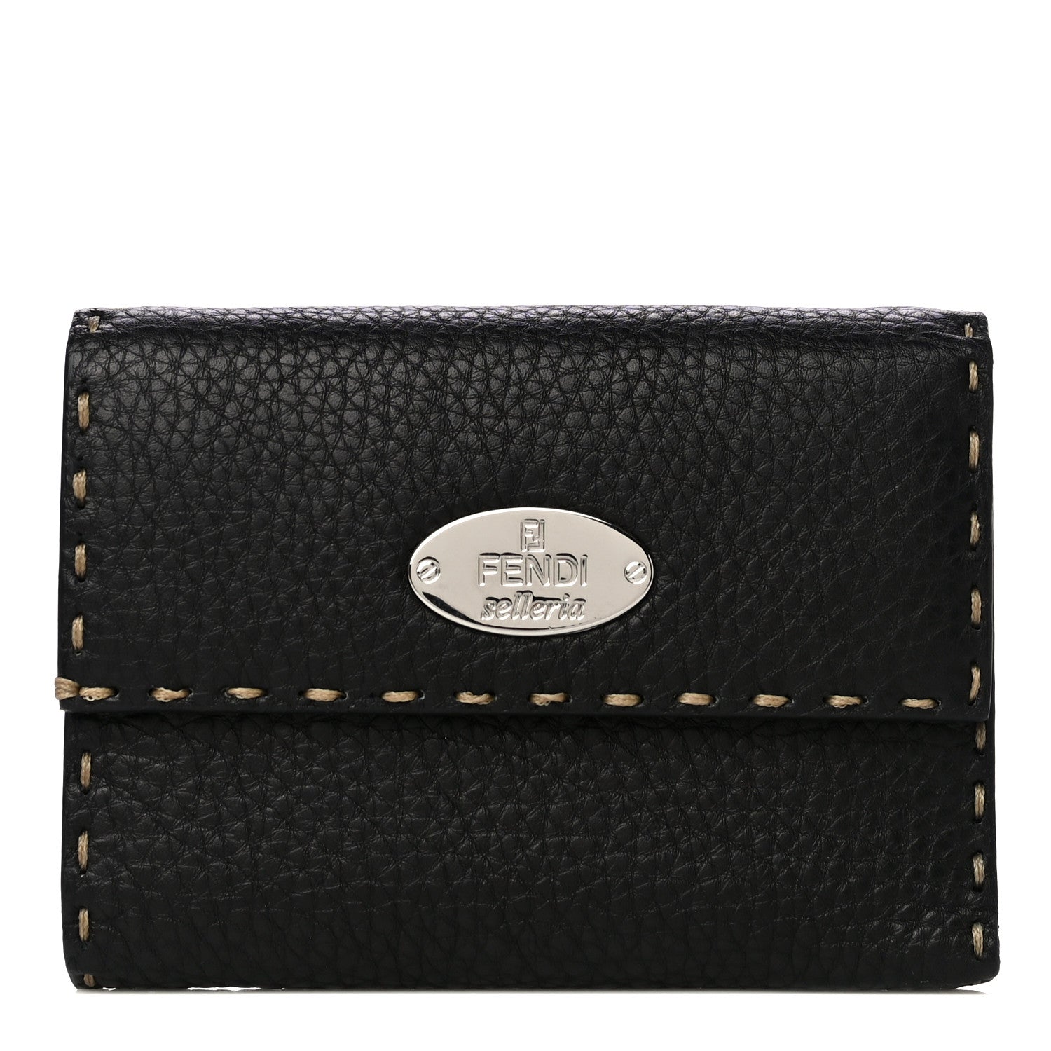 Fendi Calfskin Romano Selleria Tri-Fold Wallet Black 1 of 17