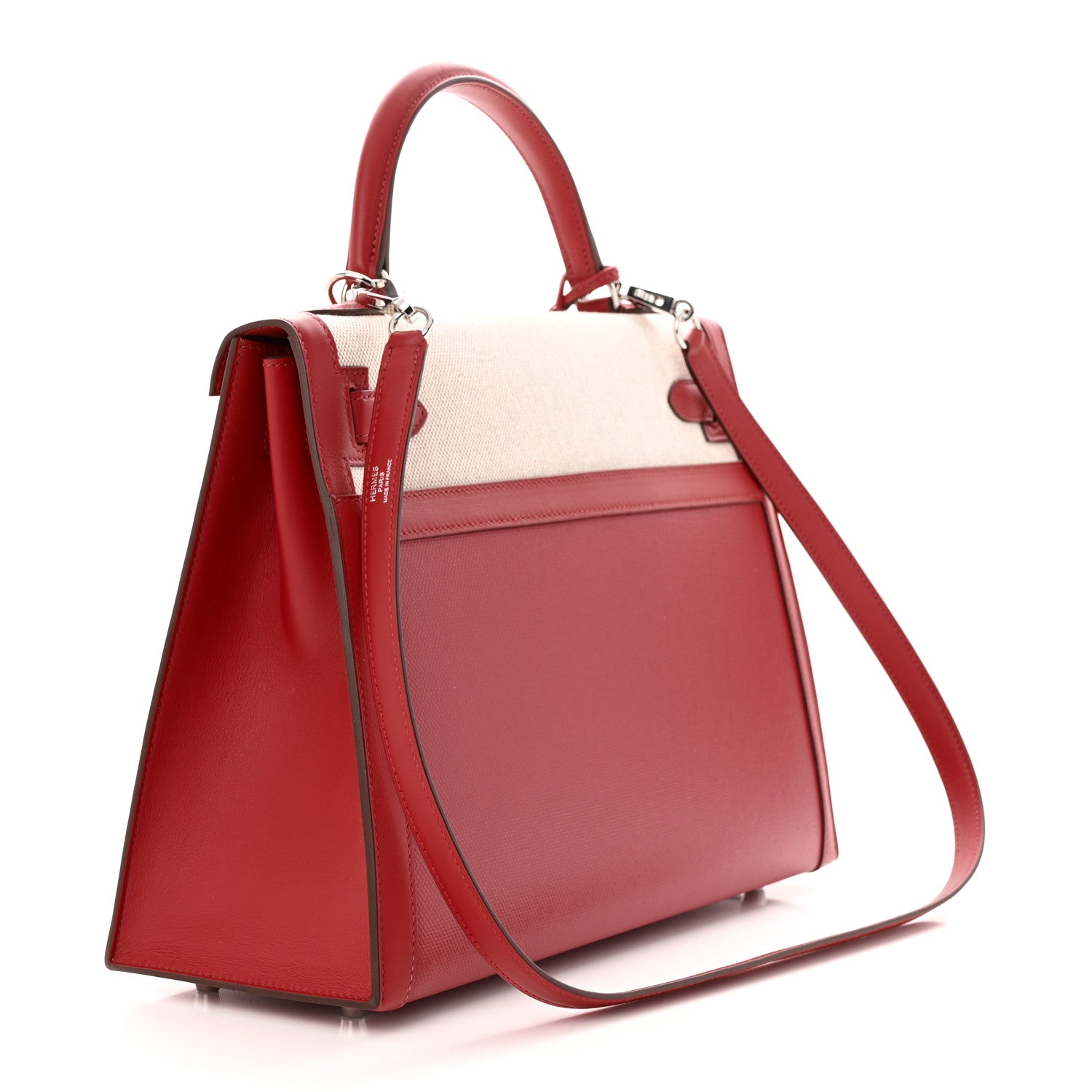 Hermes Berline Toile Swift Kelly Sellier 32 Rouge Piment Ecru 3 of 11