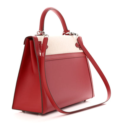 Hermes Berline Toile Swift Kelly Sellier 32 Rouge Piment Ecru 3 of 11