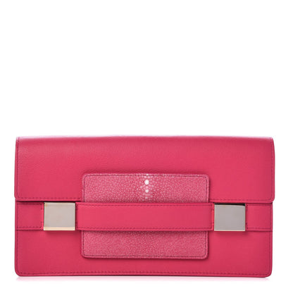 Delvaux Calfskin Galuchat Long Madame Polo Clutch Rose Indien 1 of 8