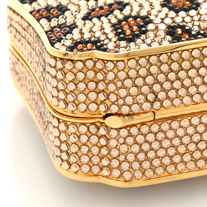 Judith Leiber Crystal Leopard Minaudiere Clutch Brown Gold 7 of 8