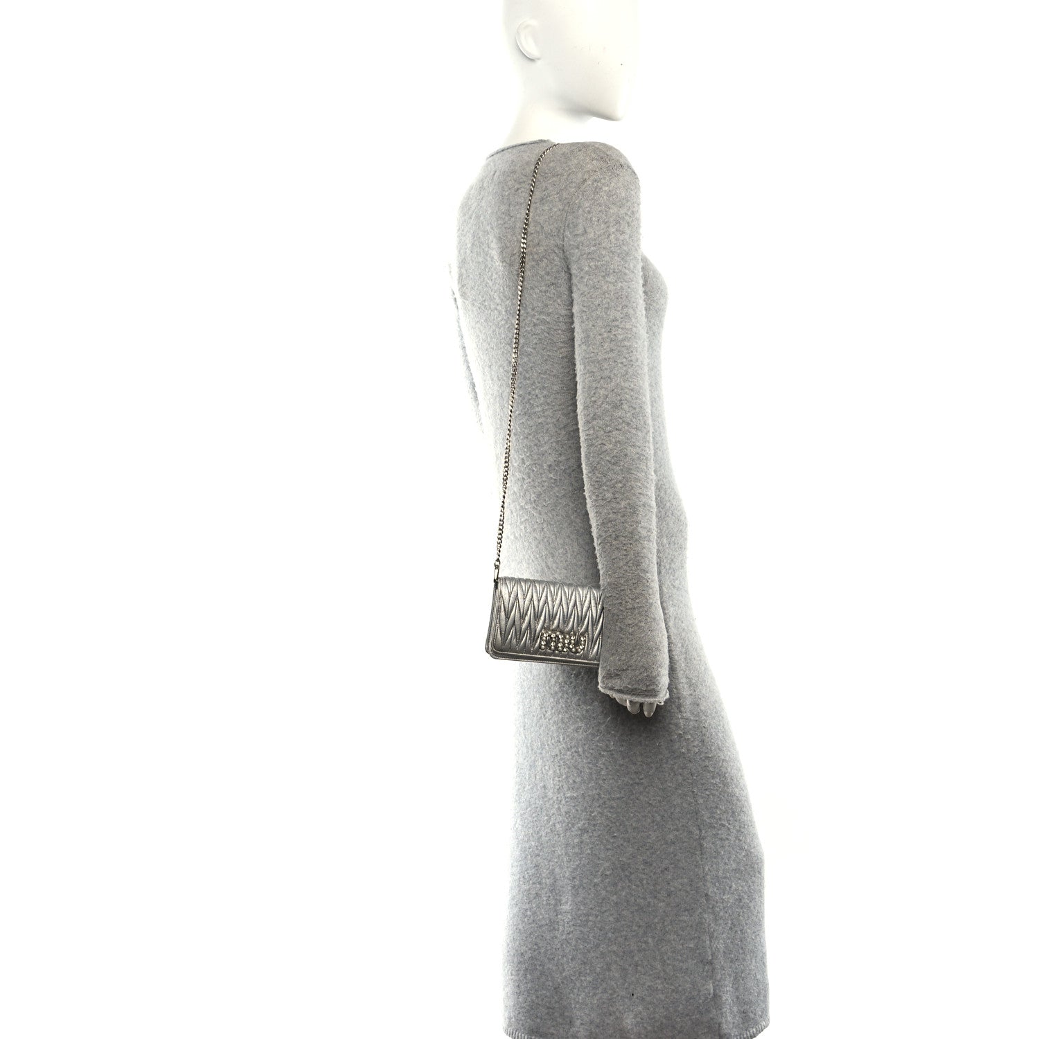 Miu Miu Metallic Nappa Matelasse Chain Crossbody Silver 2 of 9