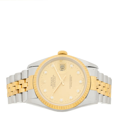Rolex Stainless Steel 18K Yellow Gold Diamond 36mm Oyster Perpetual Datejust Watch Champagne 16233 2 of 4