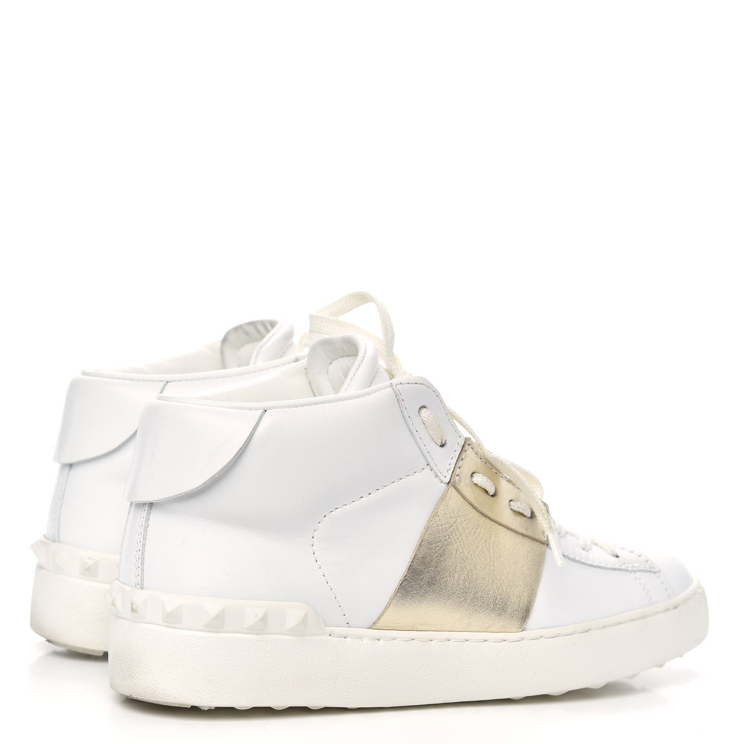 Valentino Garavani Calfskin Womens Rockstud Open High Top Sneakers 37.5 White Platino 4 of 9