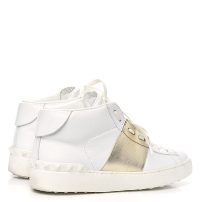 Valentino Garavani Calfskin Womens Rockstud Open High Top Sneakers 37.5 White Platino 4 of 9