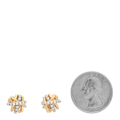 David Yurman 18K Yellow Gold Diamond 11mm Crossover Stud Earrings 2 of 5