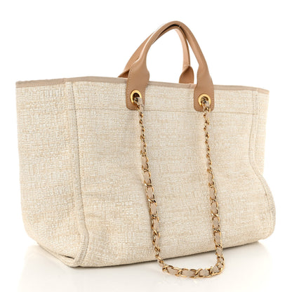 Chanel Mixed Fibers Calfskin Medium Deauville Tote Light Beige 3 of 14