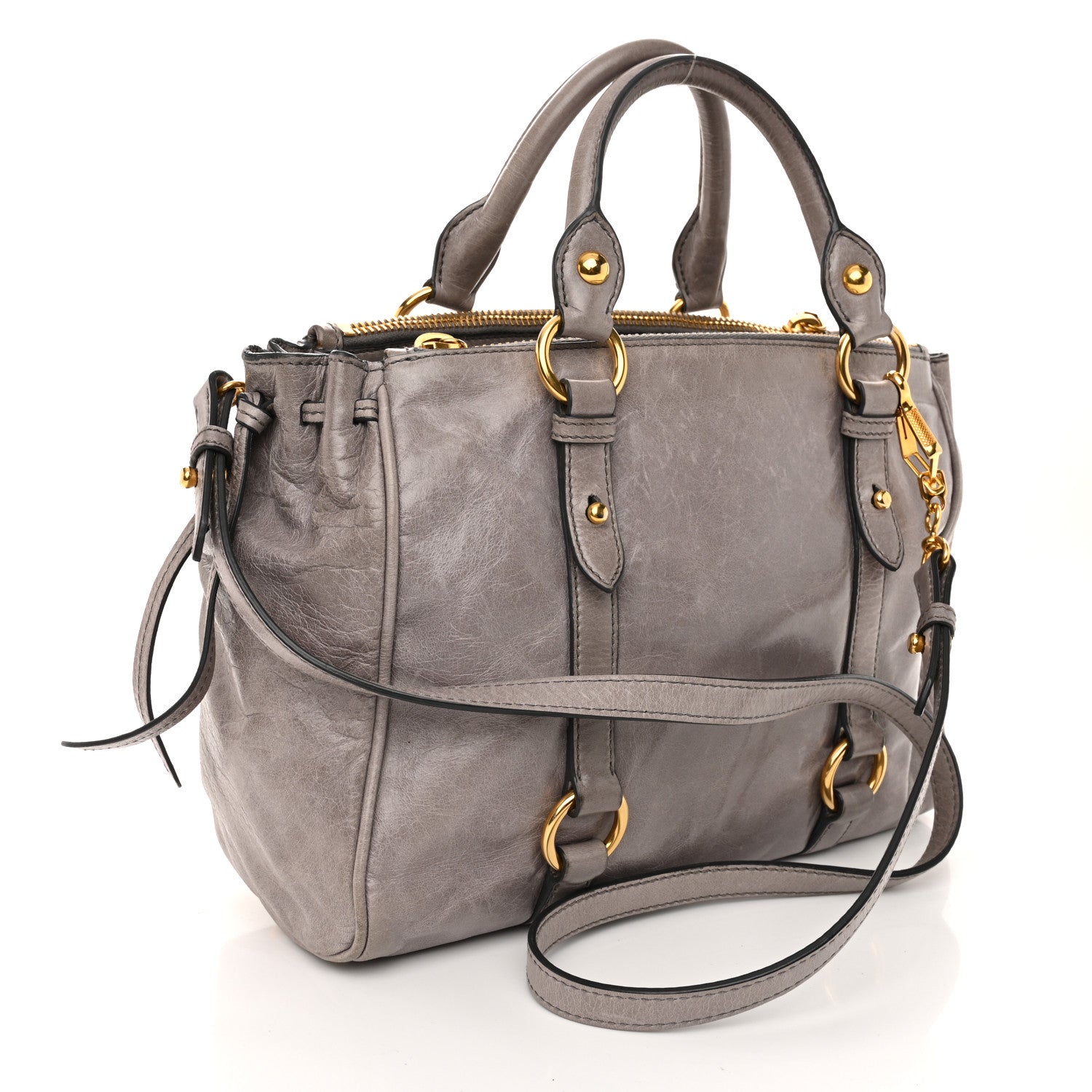 Miu Miu Vitello Shine Double Zip Tote Fumo 3 of 12