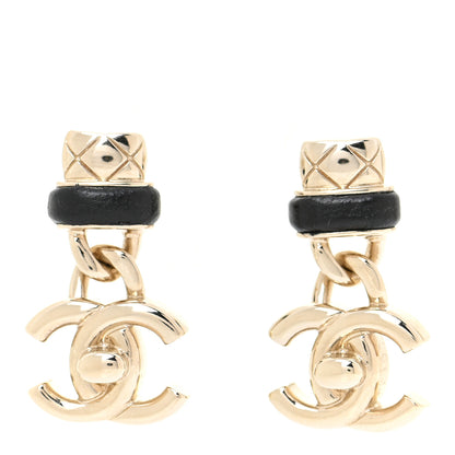 Chanel Lambskin CC Turnlock Drop Earrings Gold Black 1 of 5
