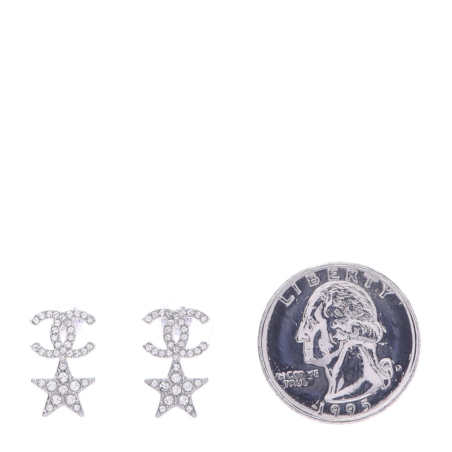 Chanel Crystal CC Star Earrings Silver 2 of 4
