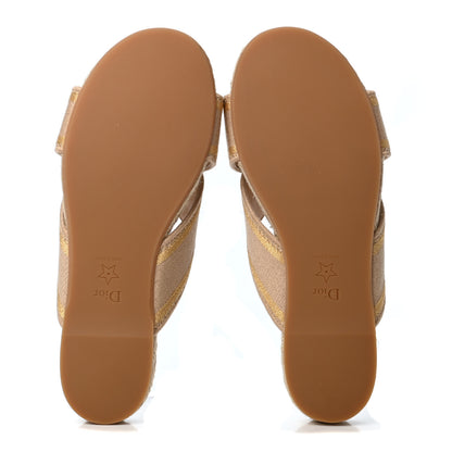 Christian Dior Canvas Embroidered Granville Espadrille Crisscross Flat Slide Sandals 38 Gold 4 of 4