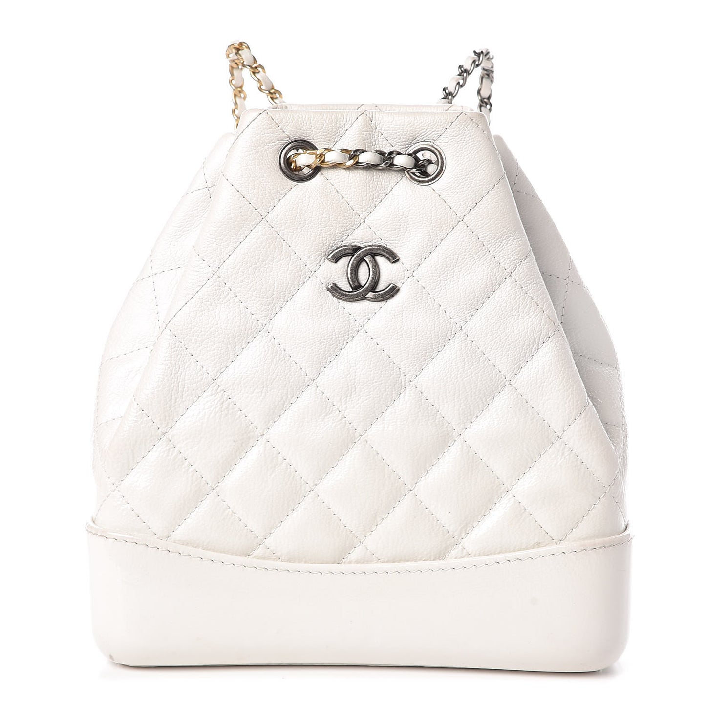 Patent Goatskin Quilted Small Gabrielle Backpack White