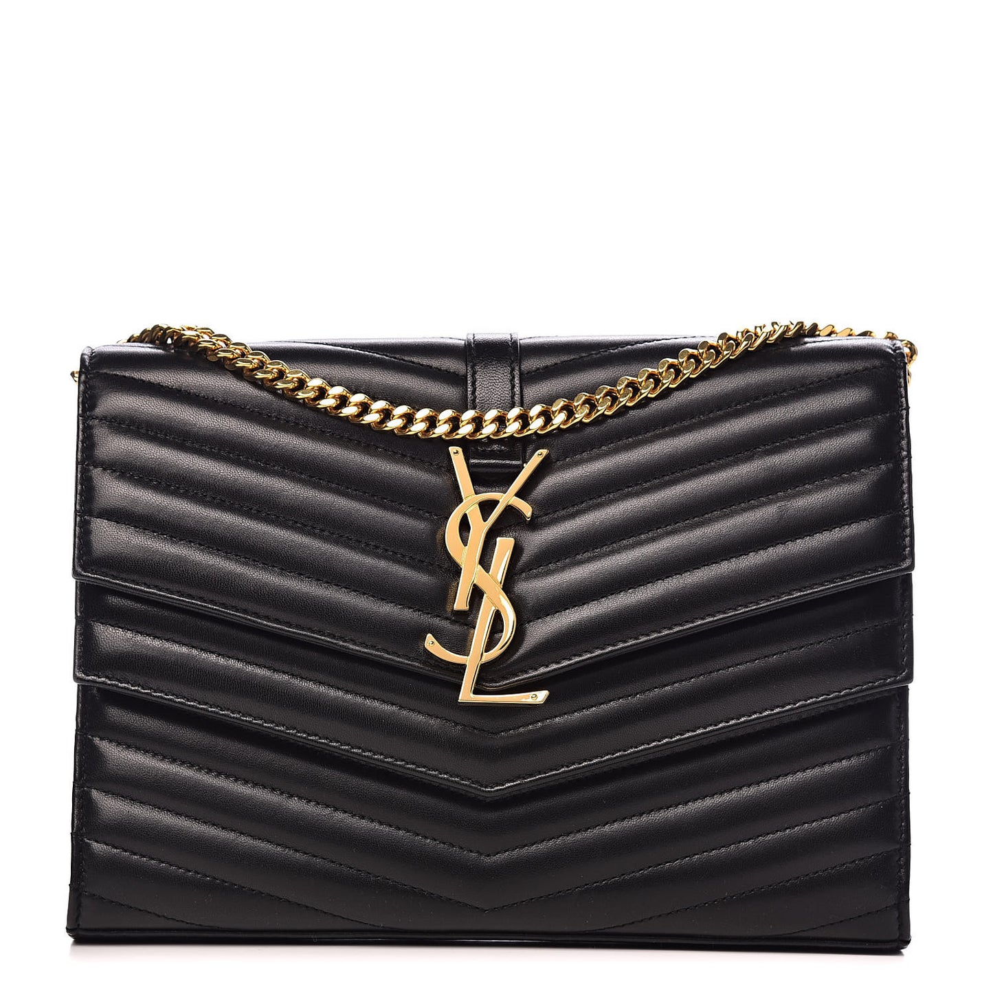 Lambskin Matelasse Chevron Monogram Sulpice Chain Wallet Black