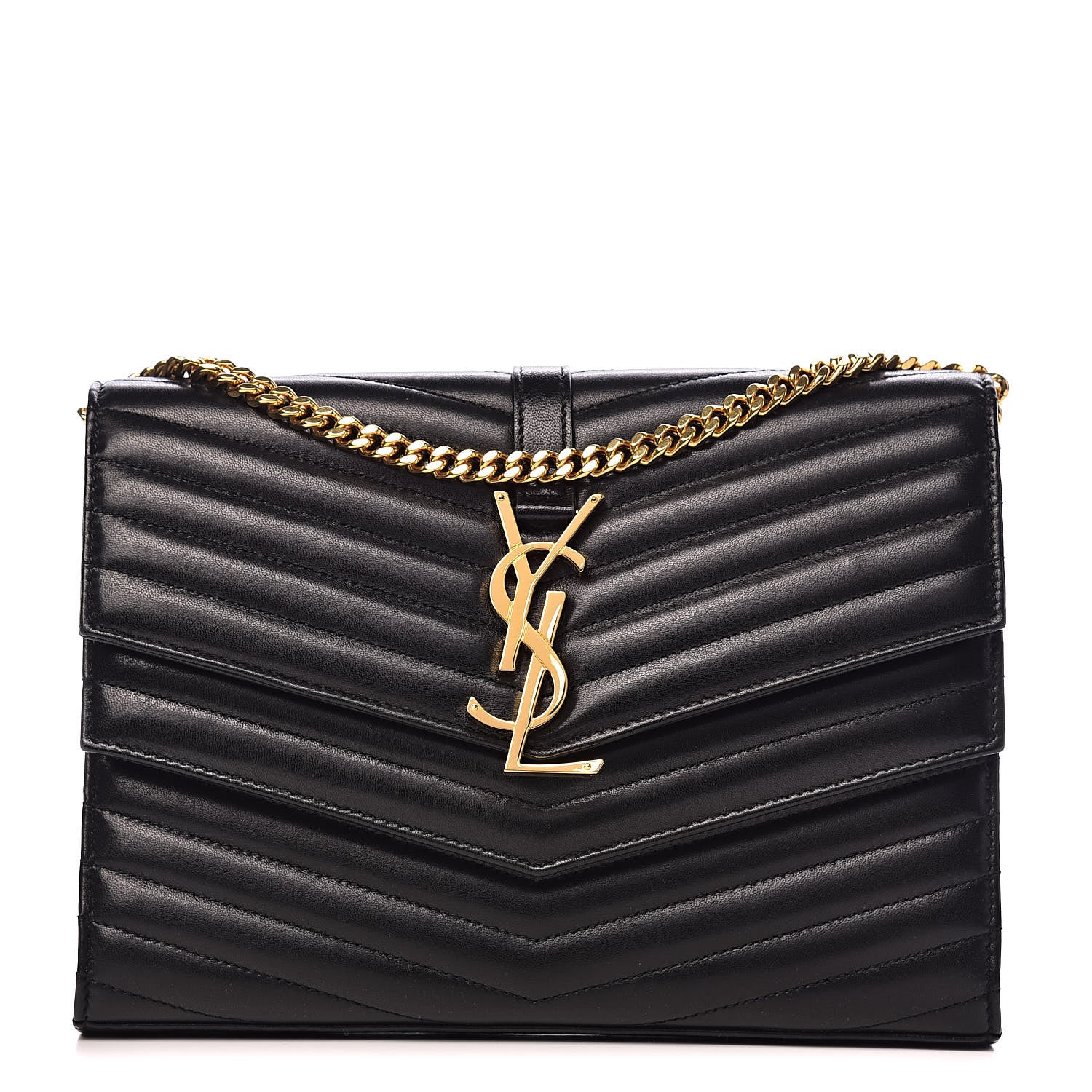Saint Laurent Lambskin Matelasse Chevron Monogram Sulpice Chain Wallet Black 1 of 11