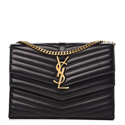 Saint Laurent Lambskin Matelasse Chevron Monogram Sulpice Chain Wallet Black 1 of 11
