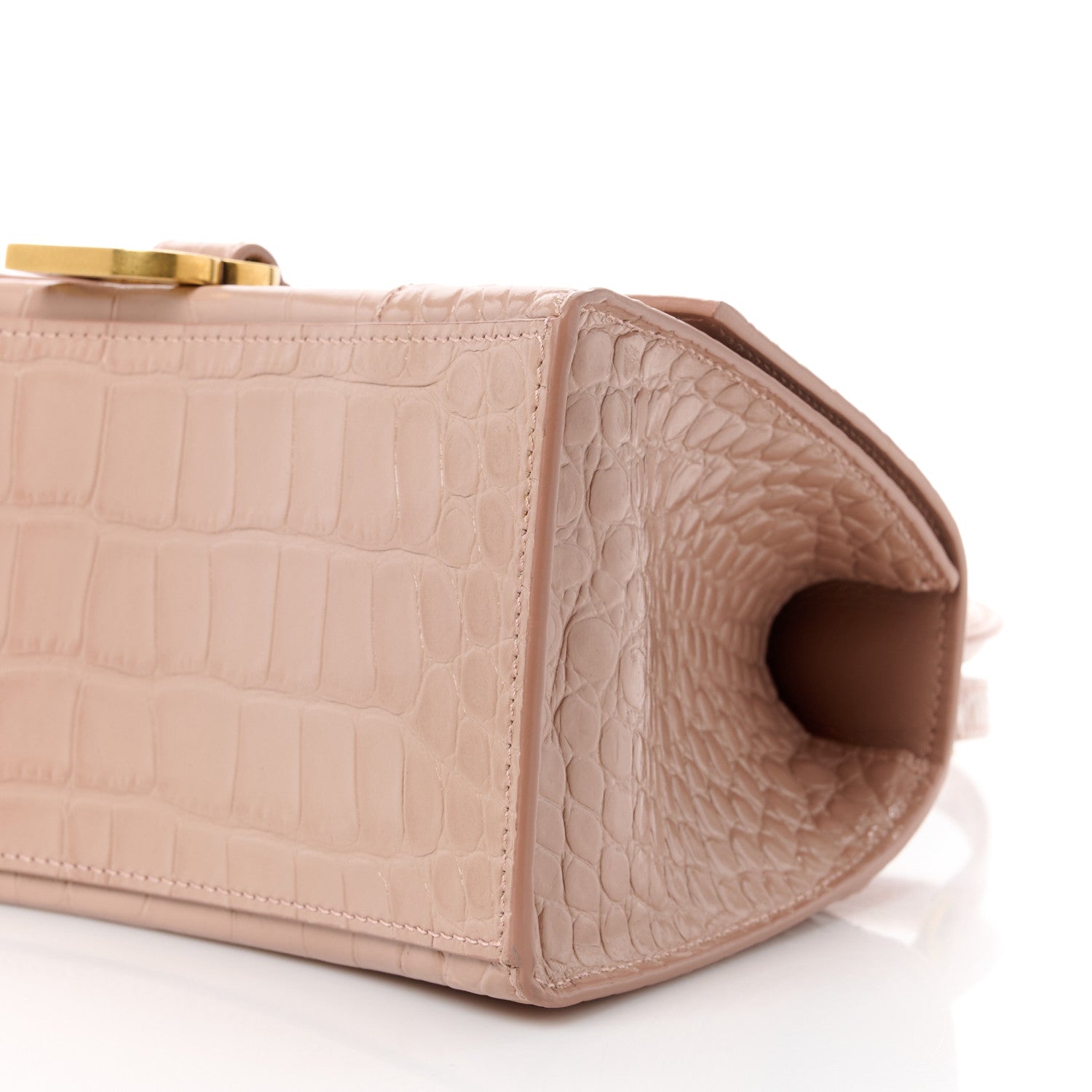 Balenciaga Shiny Calfskin Crocodile Embossed Small Hourglass Top Handle Bag Nude Beige 11 of 13