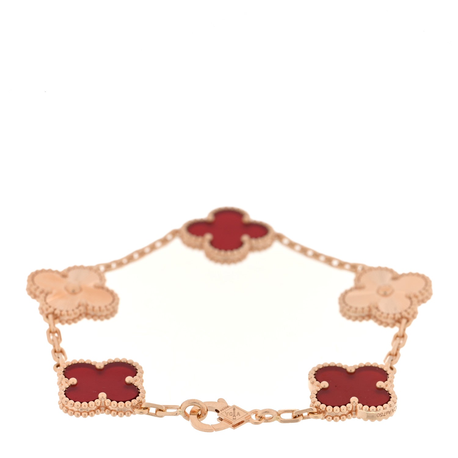 Van Cleef & Arpels 18K Rose Gold Carnelian 5 Motifs Guilloche Vintage Alhambra Bracelet 2 of 4