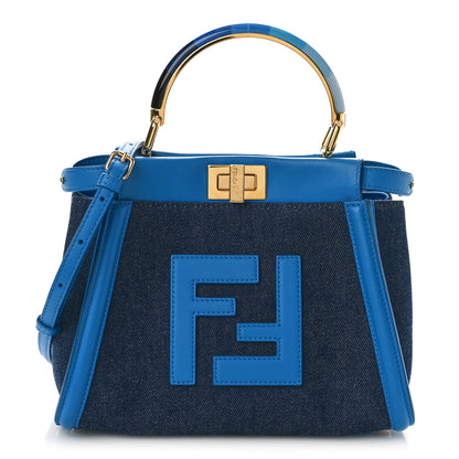 Fendi Denim Fabric Nappa FF Mini Peekaboo Iconic Satchel Blue 1 of 8